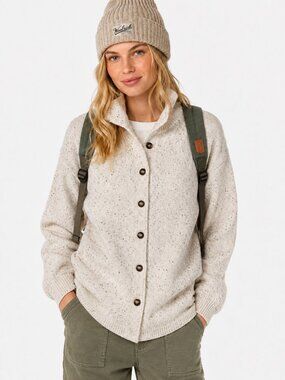 Vintage Woolrich Cream Fleck Cotton Cardigan Sweater Made in USA Size Medium